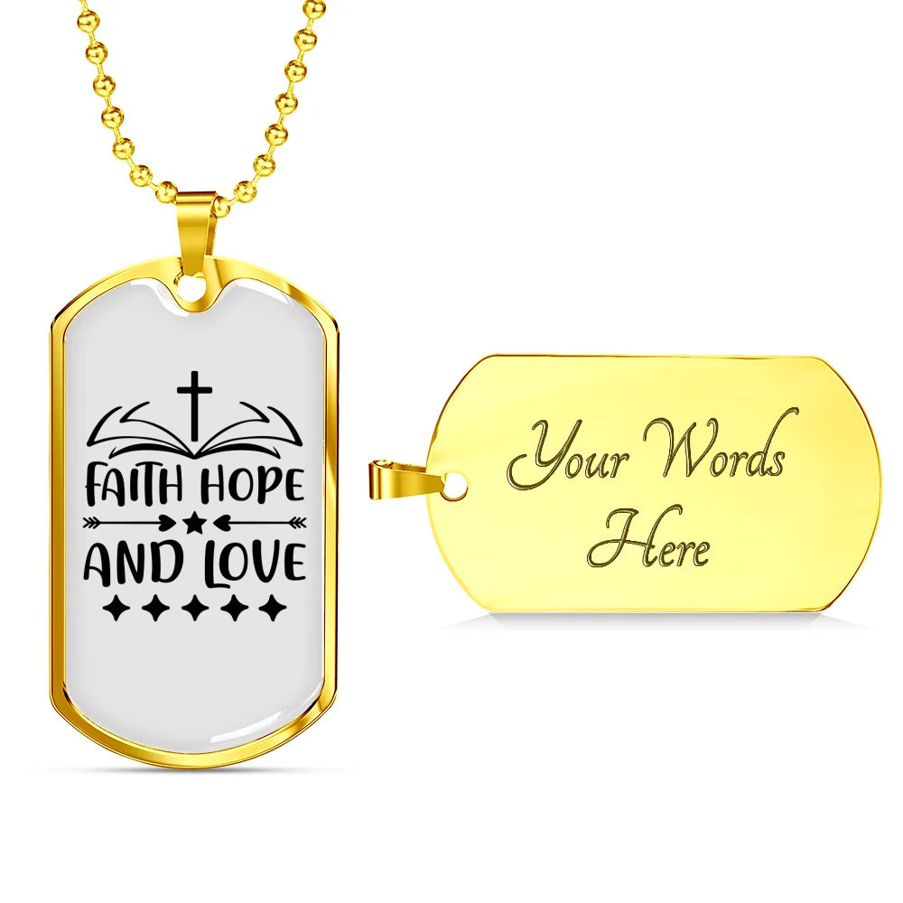 Hope And Love Personalized Engraved Gold Dog Tag Necklace Custom Name Date Gift